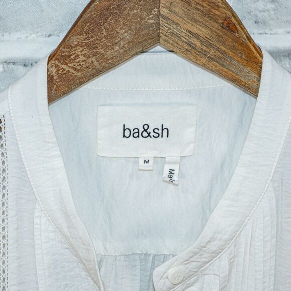 Ba&sh BASH Women's Laura Pleated Blouse ivory white Pleat n open ladder trim M - Picture 2 of 11